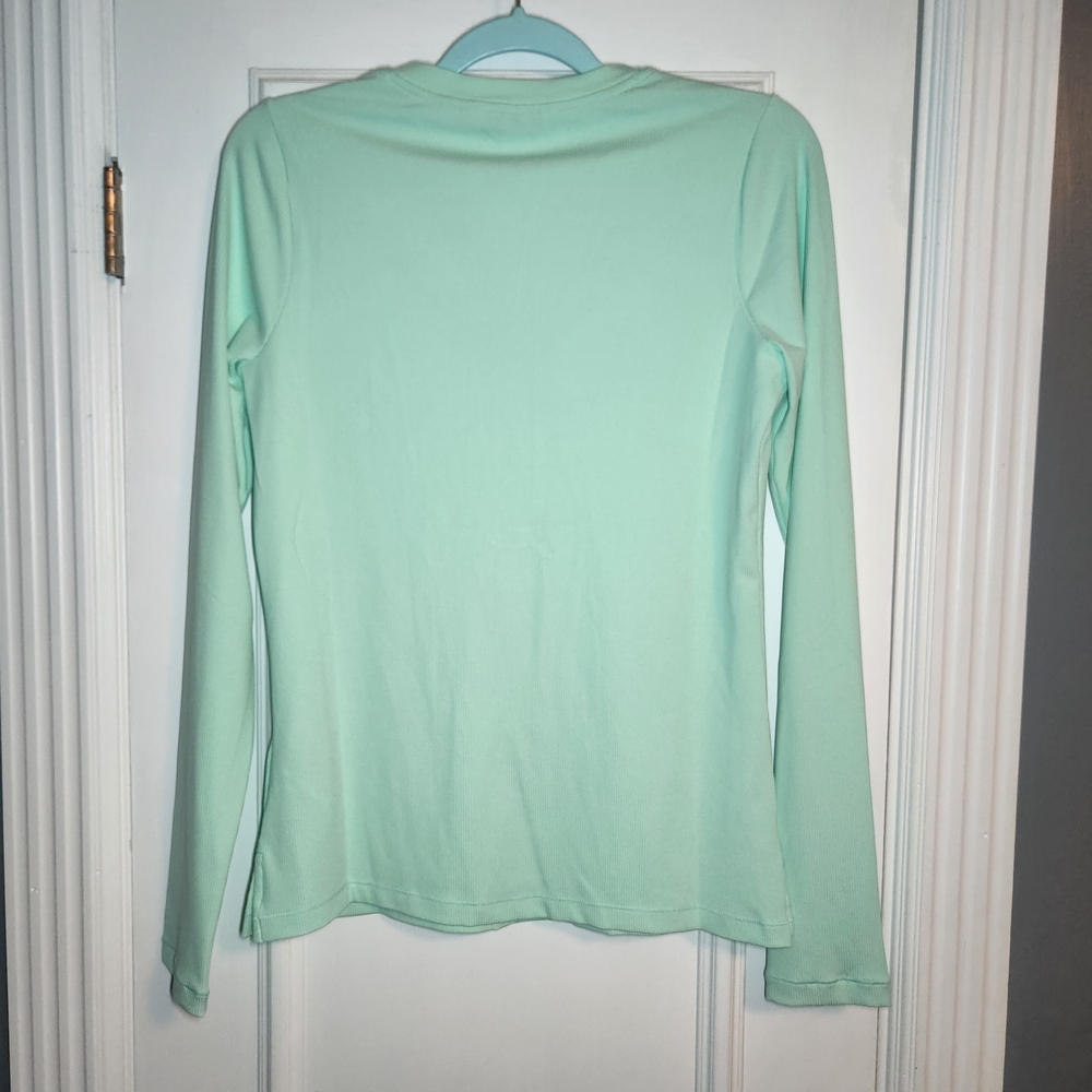 Athleta Mint Long Sleeve Ribbed Henley Top Size Medium - Picture 3 of 4